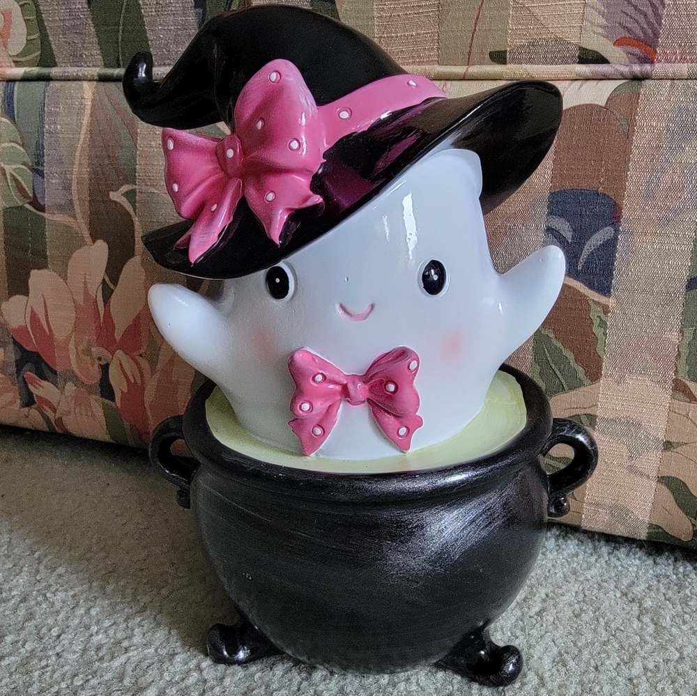 Ghouls & Goblins Girl Ghost With Pink Bow in Cauldron Home Accent